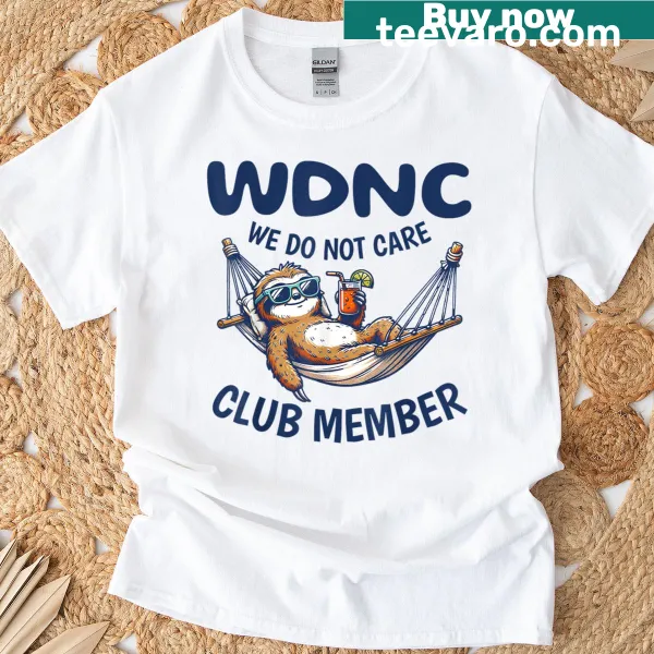 Sloth graphic with We Do Not Care Club text on T-shirt