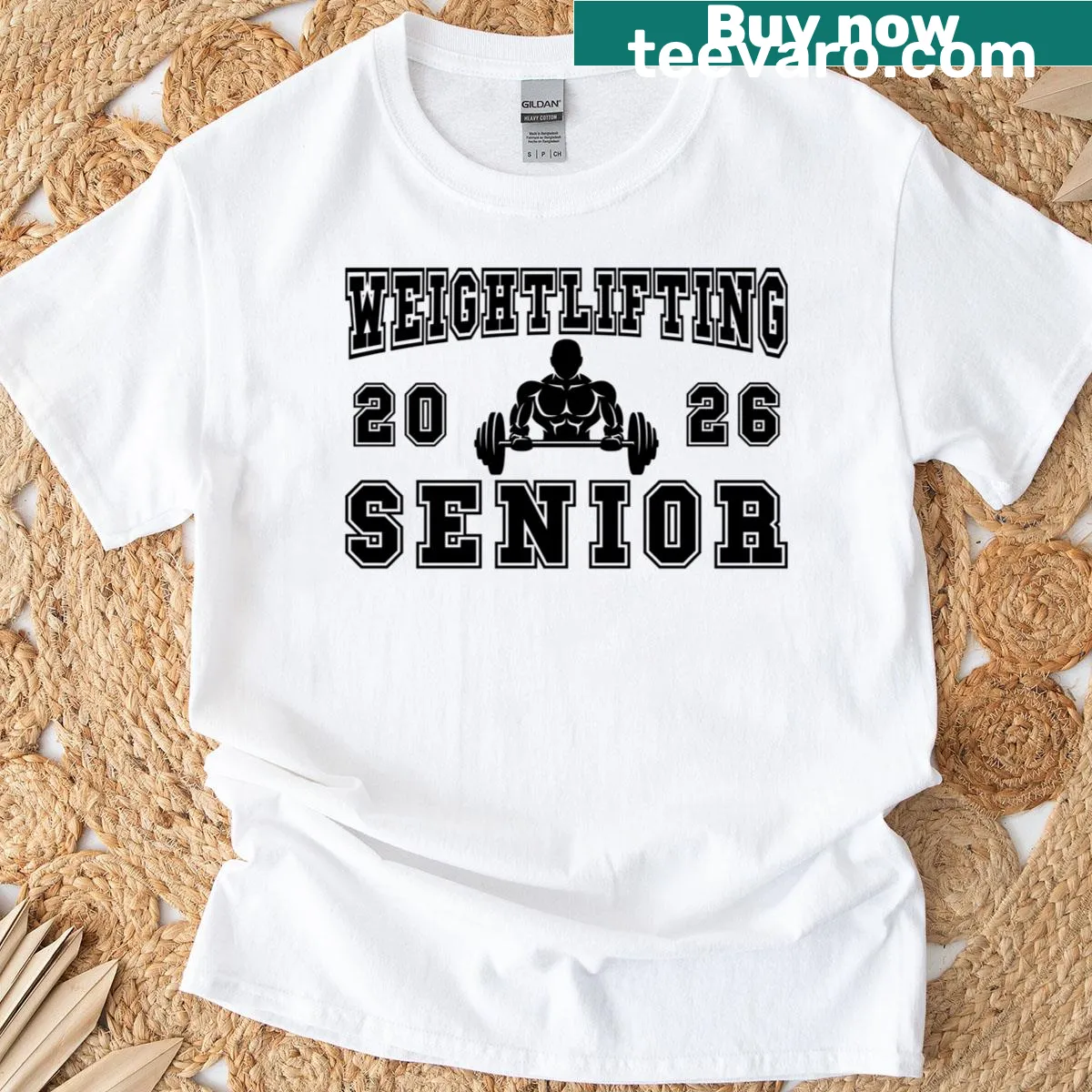 Weightlifting 2026 graduation T-shirt featuring bold typography — on a men's t-shirt