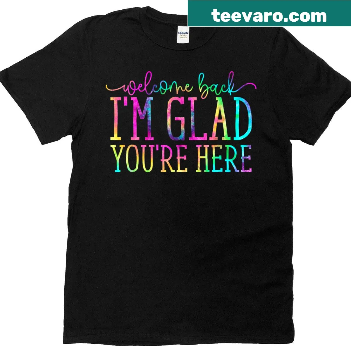 Back to school shirt with welcoming text in fun typography over tie-dye design — on a men's t-shirt
