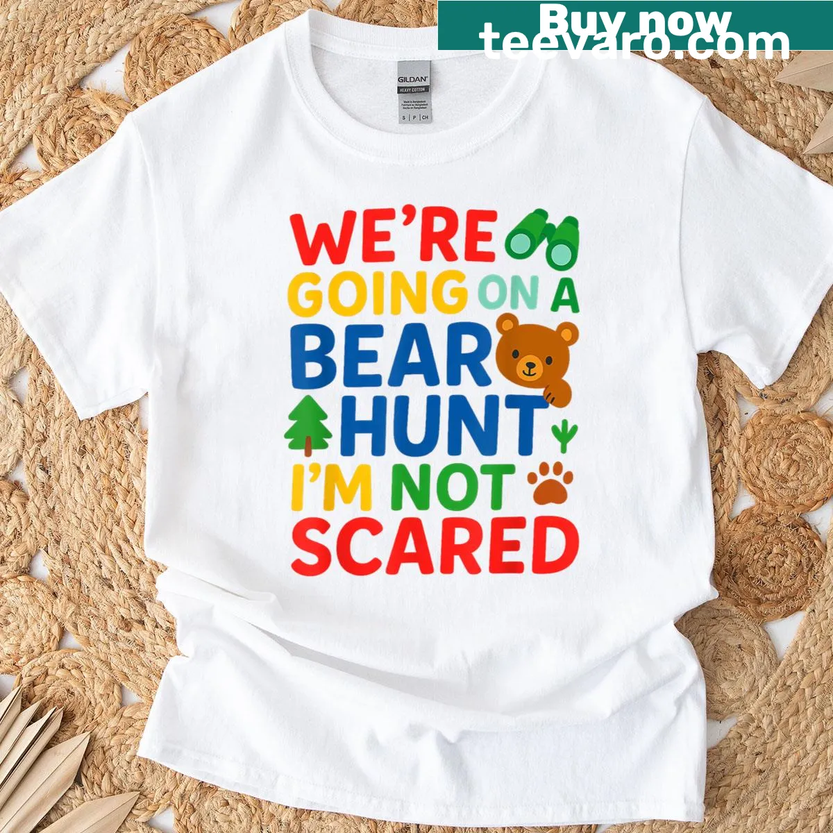 Adventure-themed t-shirt inspired by We're Going On A Bear Hunt — on a men's t-shirt