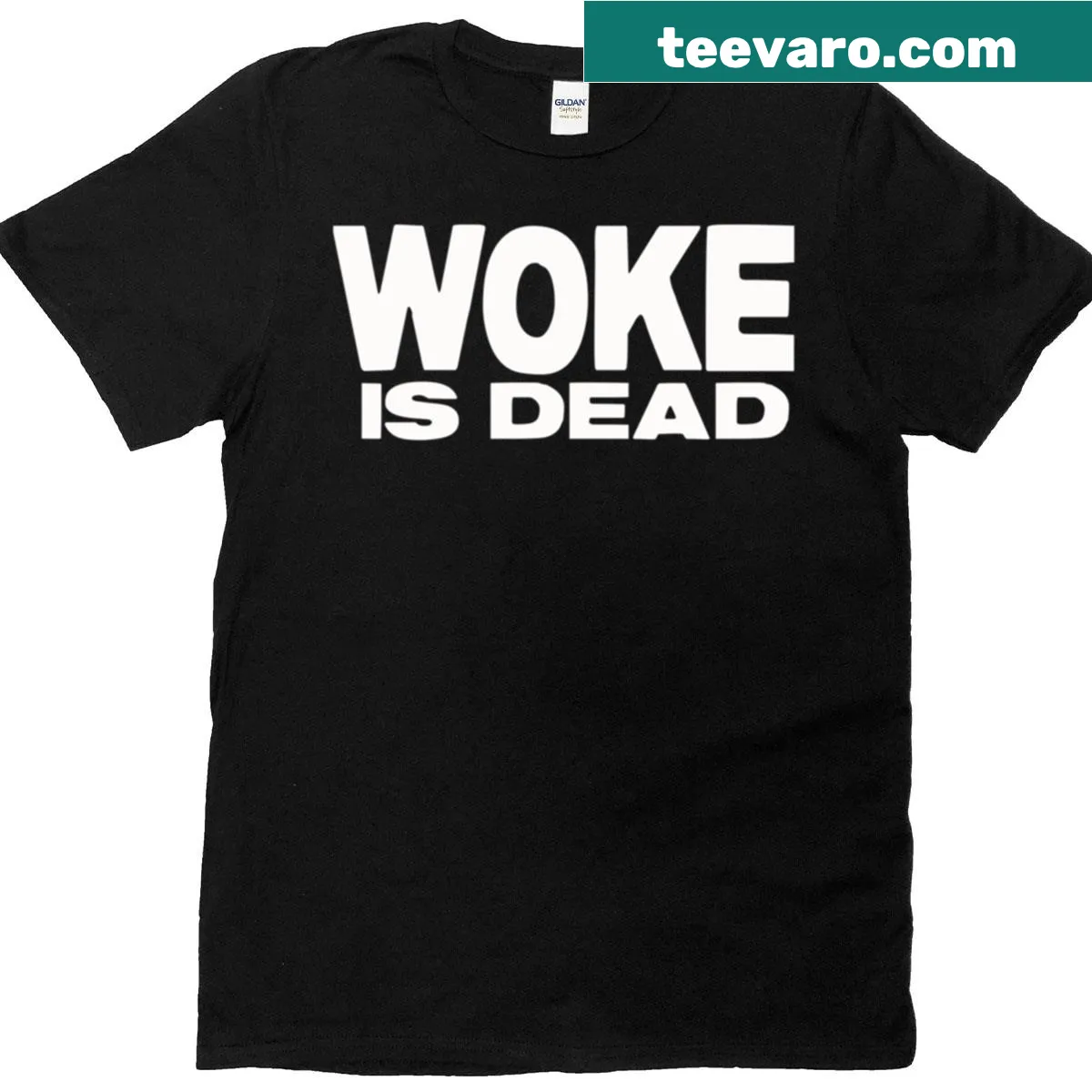 Cartman's favorite t-shirt with the slogan 'Woke Is Dead' in bold text — on a men's t-shirt