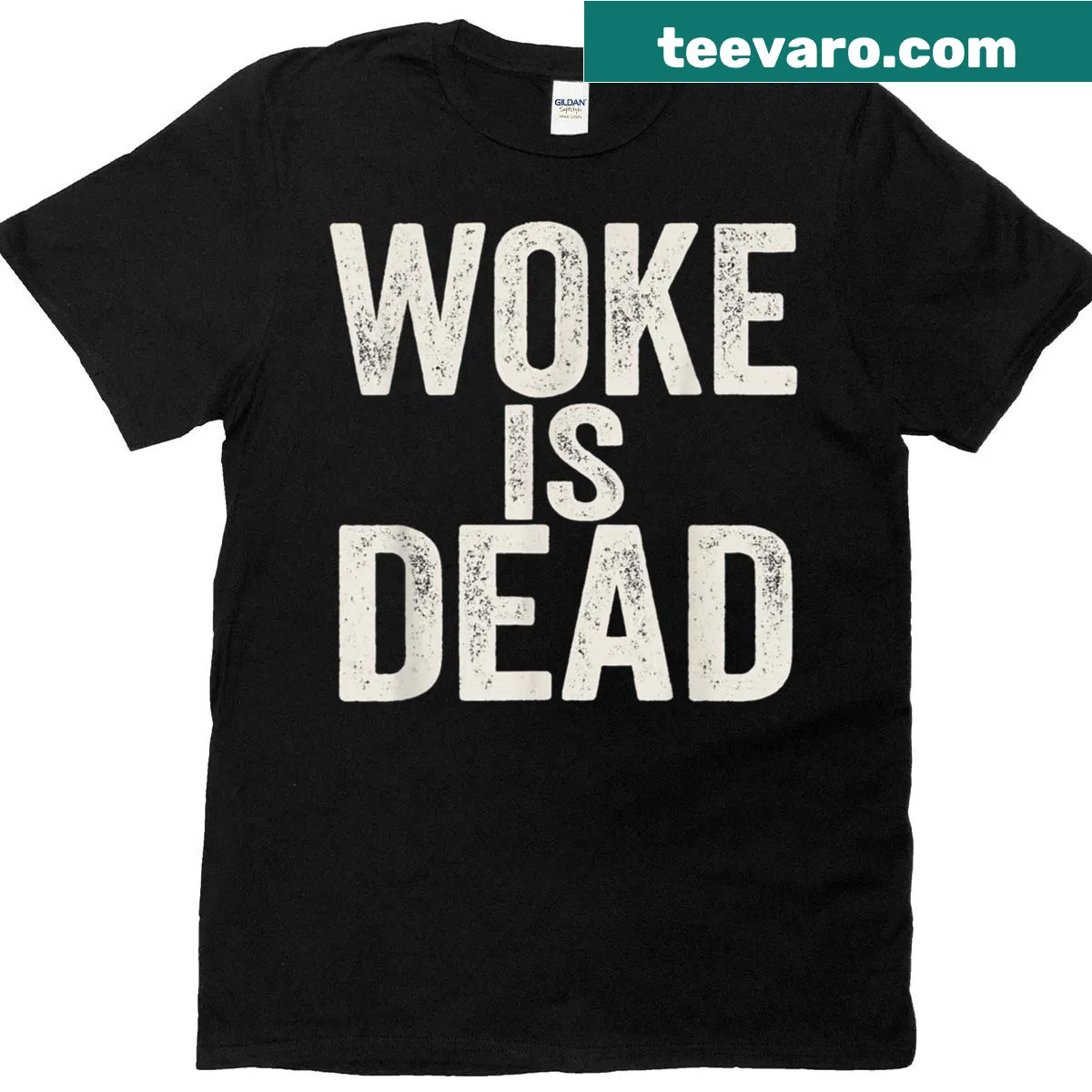 Slogan T-shirt with 'Woke Is Dead 2025' printed in bold letters — on a men's t-shirt