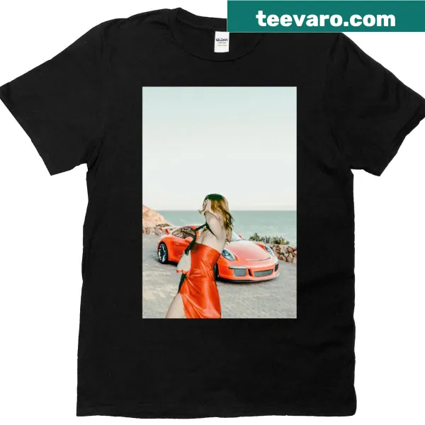 Illustration of woman with a sports car on T-shirt