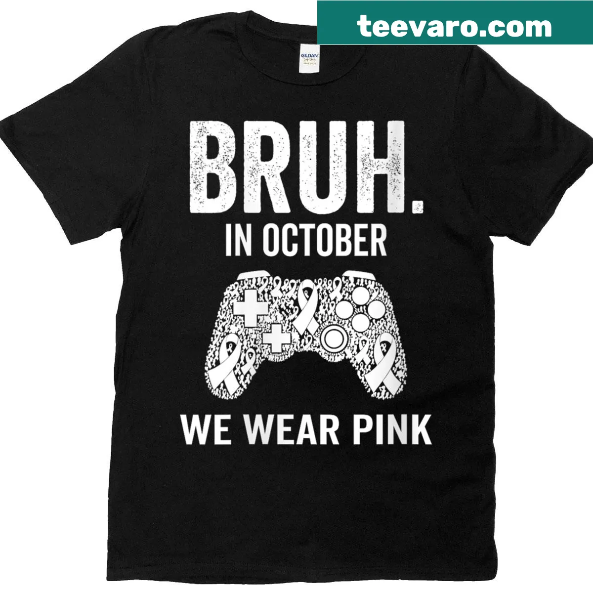 Breast Cancer Awareness shirt with pink text and playful design — on a men's t-shirt