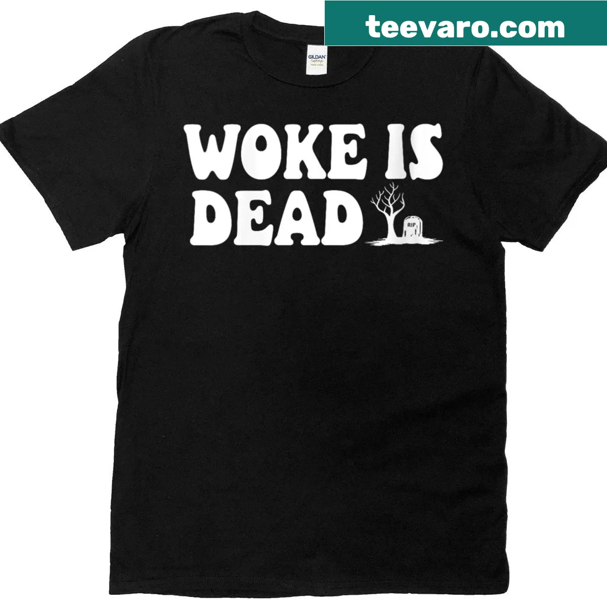 Sarcastic 'Woke Is Dead' graphic T-shirt for women. — on a men's t-shirt