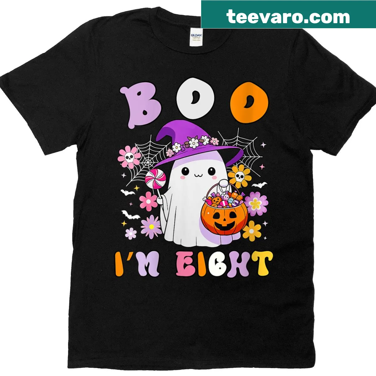 Ghost-themed 8th birthday t-shirt with fun lettering for kids — on a men's t-shirt