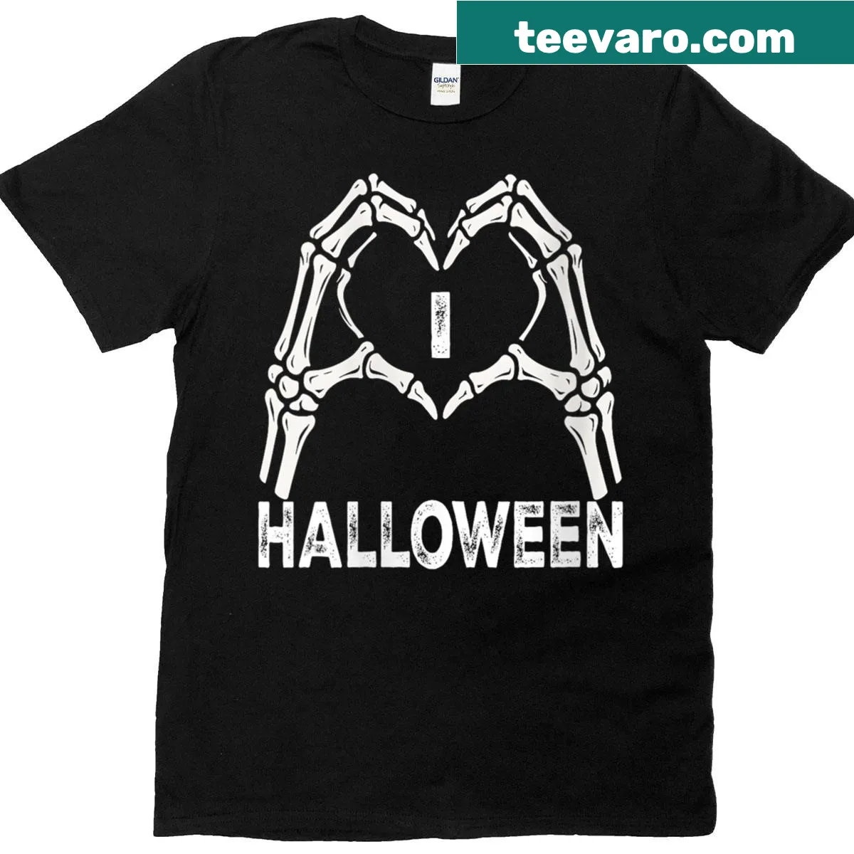 Skeleton hand heart graphic on a Halloween t-shirt — on a men's t-shirt