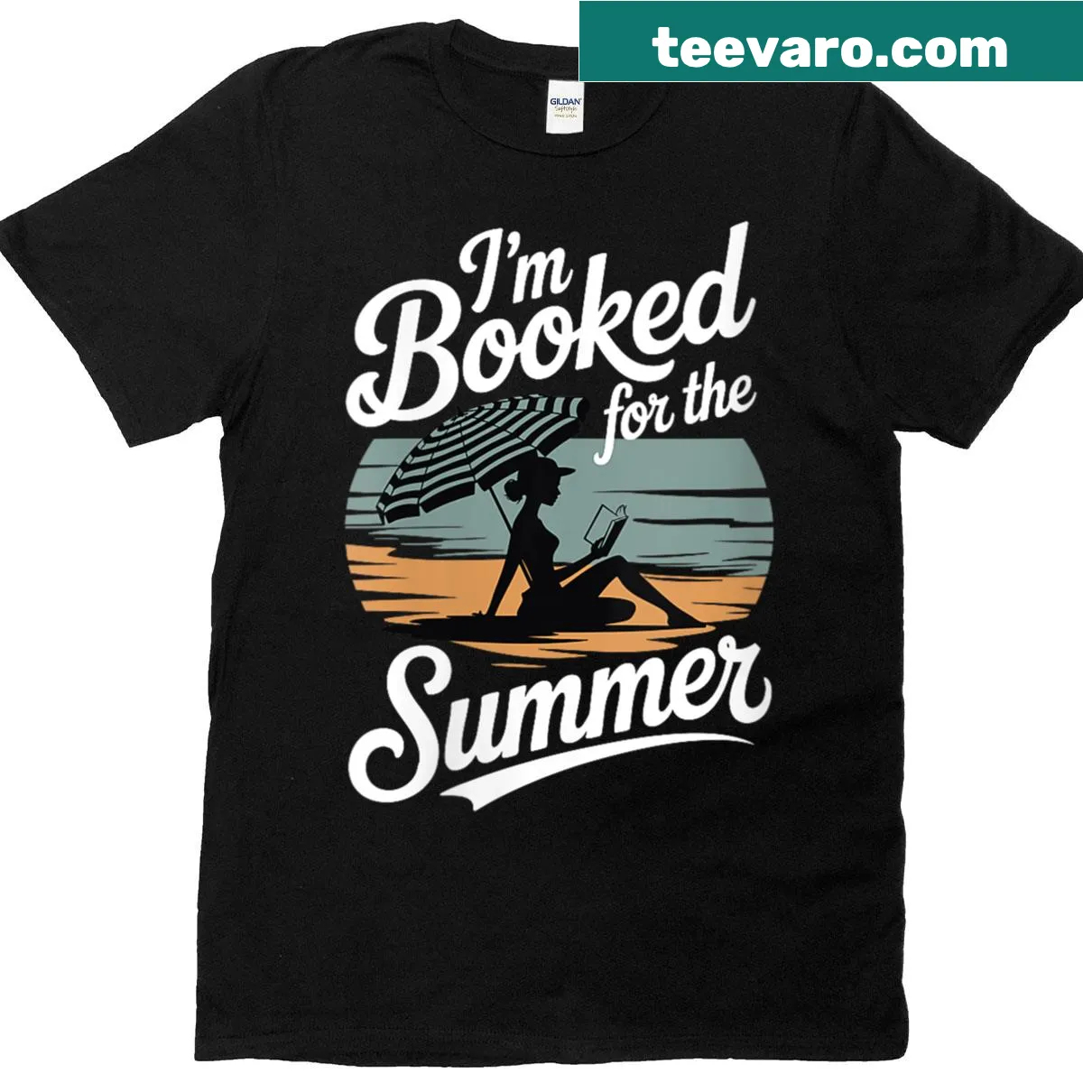 Book lover t-shirt with I'm Booked For The Summer text — on a men's t-shirt