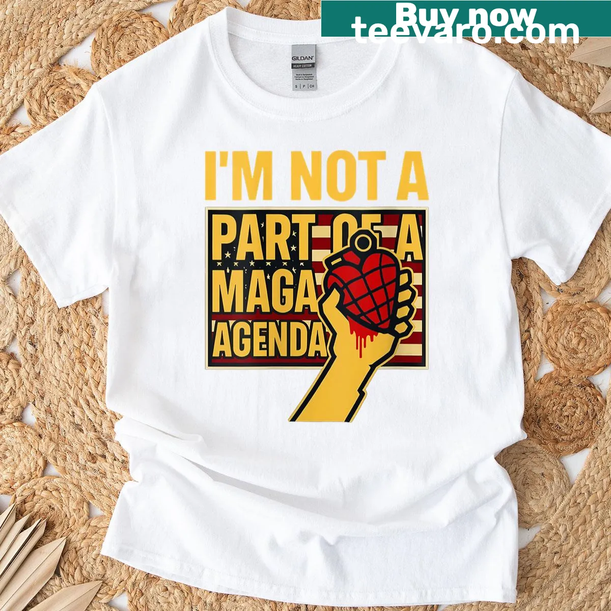 Women's T-shirt with a sarcastic slogan about political agendas — on a men's t-shirt