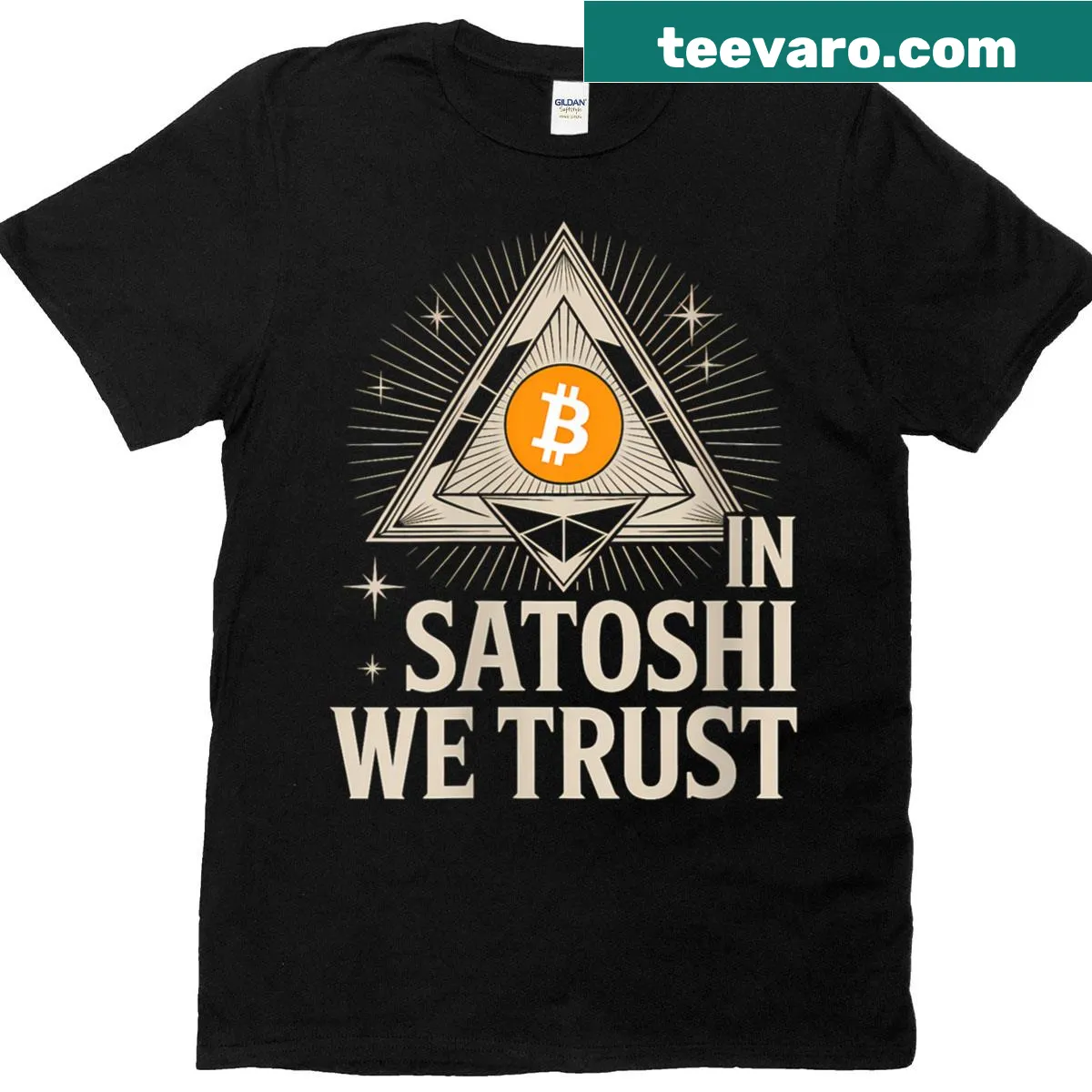 Typographic Bitcoin design T-shirt for women with inspirational text — on a men's t-shirt