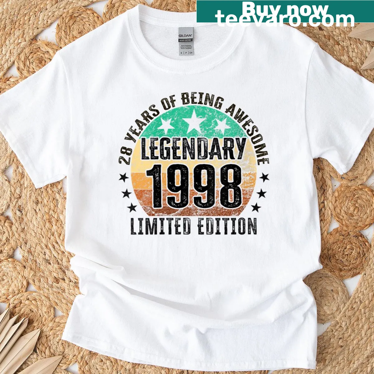 28th birthday T-shirt celebrating legendary status since 1998 — on a men's t-shirt