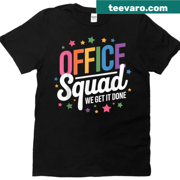Inspirational 'Office Squad' graphic T-shirt for women.