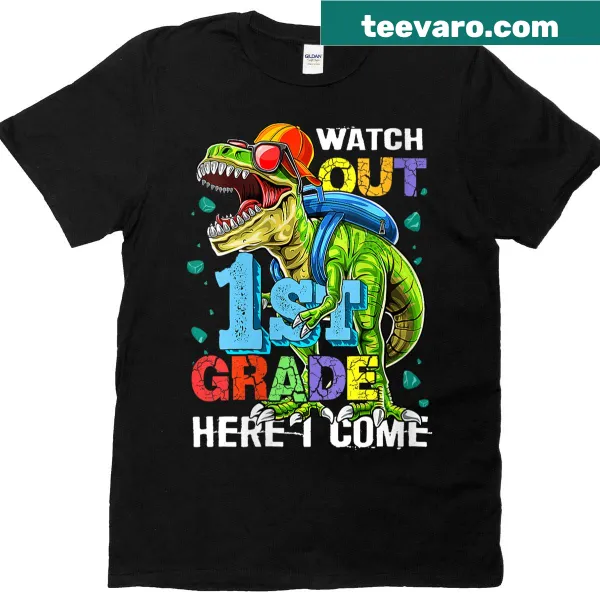 Cheerful t-shirt announcing '1st Grade Here I Come' for kids