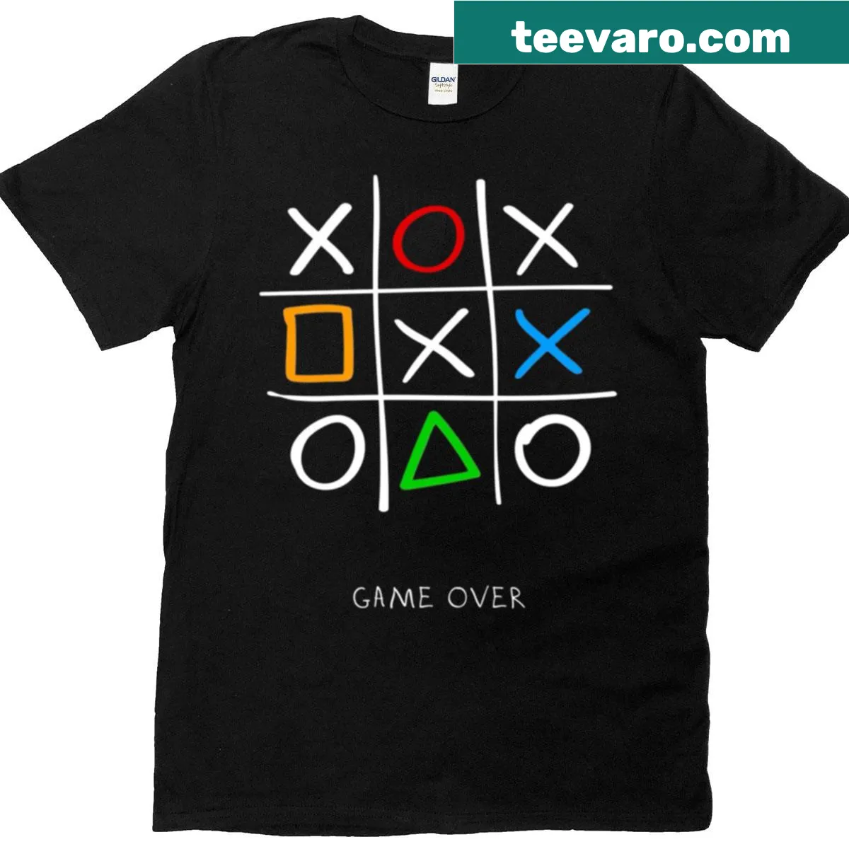 Funny gaming tic tac toe graphic on a t-shirt — on a men's t-shirt