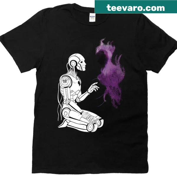 Illustrated T-shirt featuring a whimsical robot companion