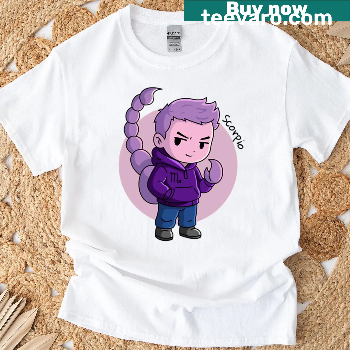 Chibi-style Scorpio T-shirt featuring cartoon design — on a men's t-shirt
