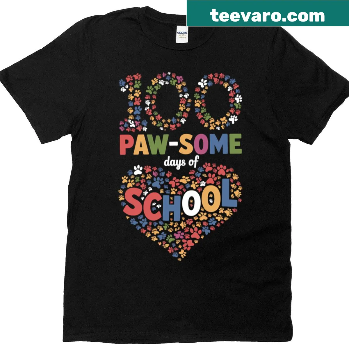 Playful t-shirt for the 100th day of school featuring dogs and cats — on a men's t-shirt