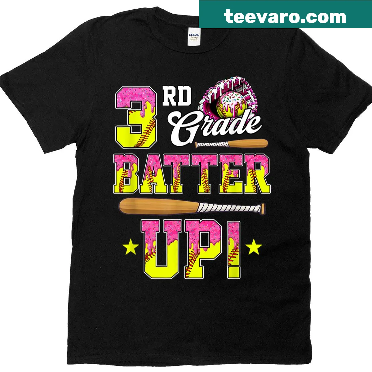Fun t-shirt for 3rd graders featuring softball and ice cream — on a men's t-shirt
