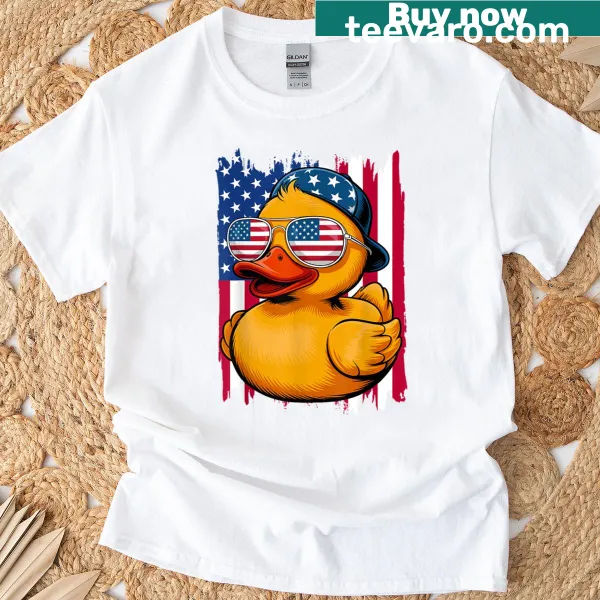 Cartoon rubber duck in patriotic colors for July 4th