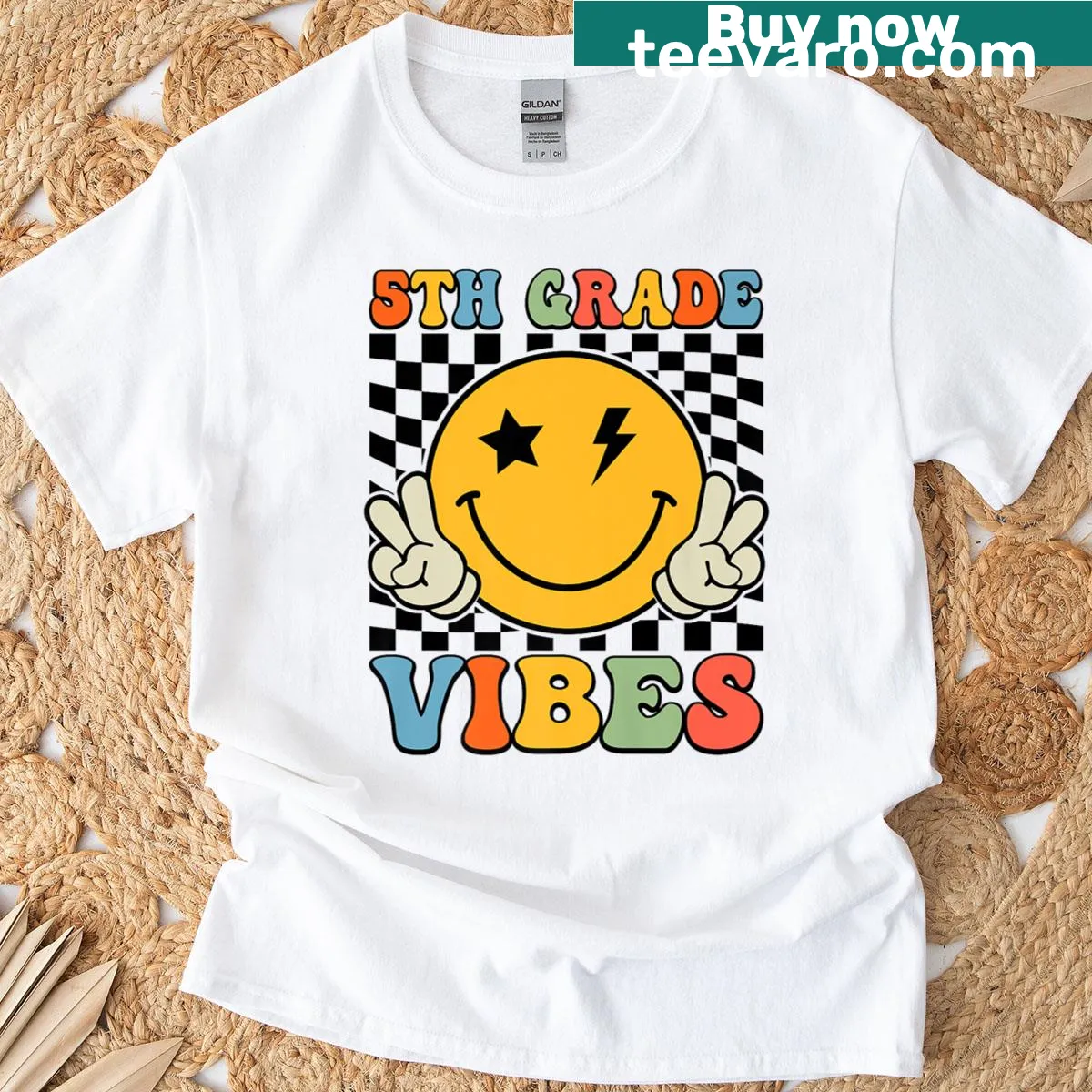 Retro design celebrating 5th grade vibes for back-to-school — on a men's t-shirt