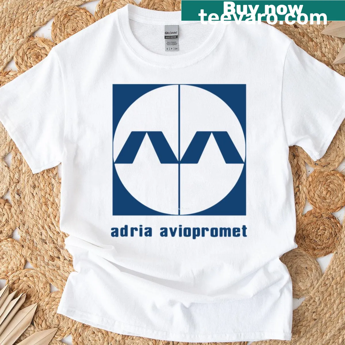 Typographic Adria Aviopromet Yugoslavia graphic t-shirt — on a men's t-shirt