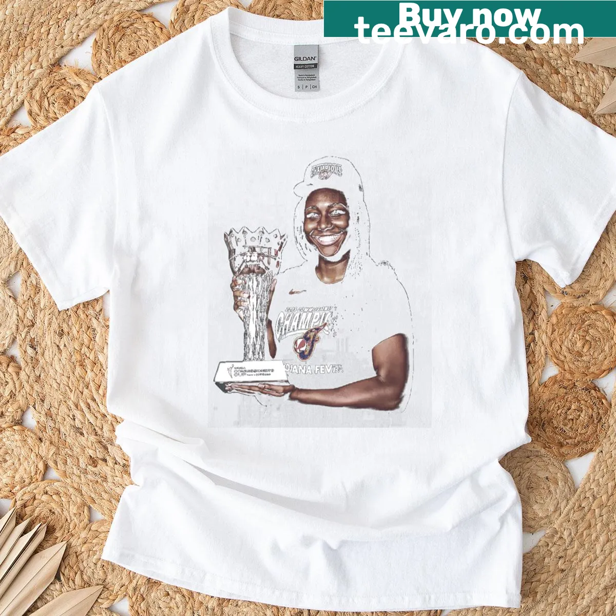 Graphic celebrating Aliyah Boston's trophy achievements on a t-shirt — on a men's t-shirt