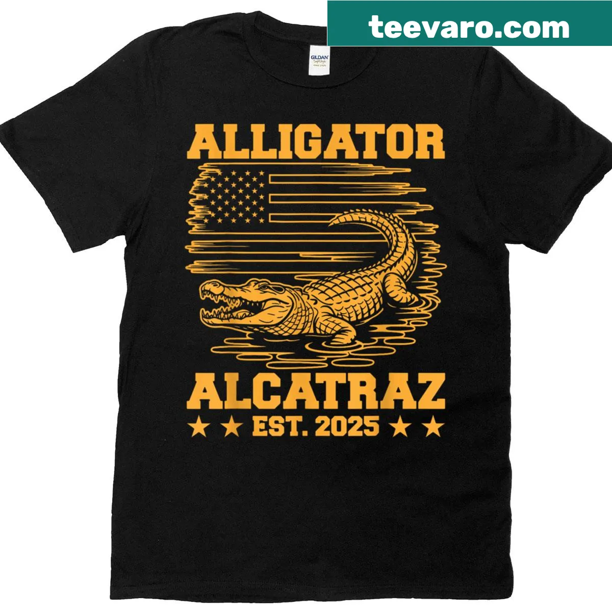 Parody illustration of Alligator Alcatraz with Florida theme — on a men's t-shirt