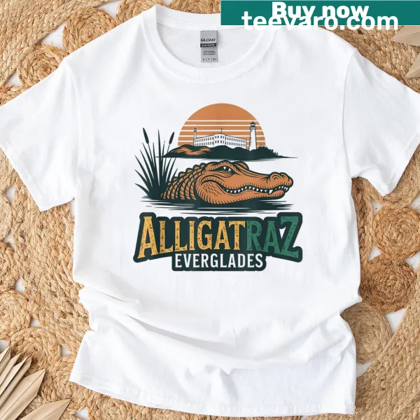 Humorous alligator design reflecting Alcatraz theme.