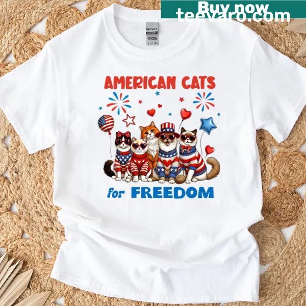 Playful graphic tee promoting cats and freedom