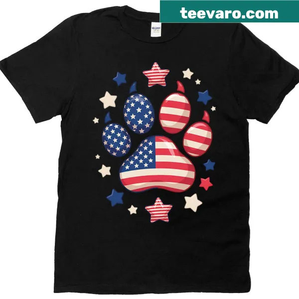 T-shirt featuring paw print and American flag design