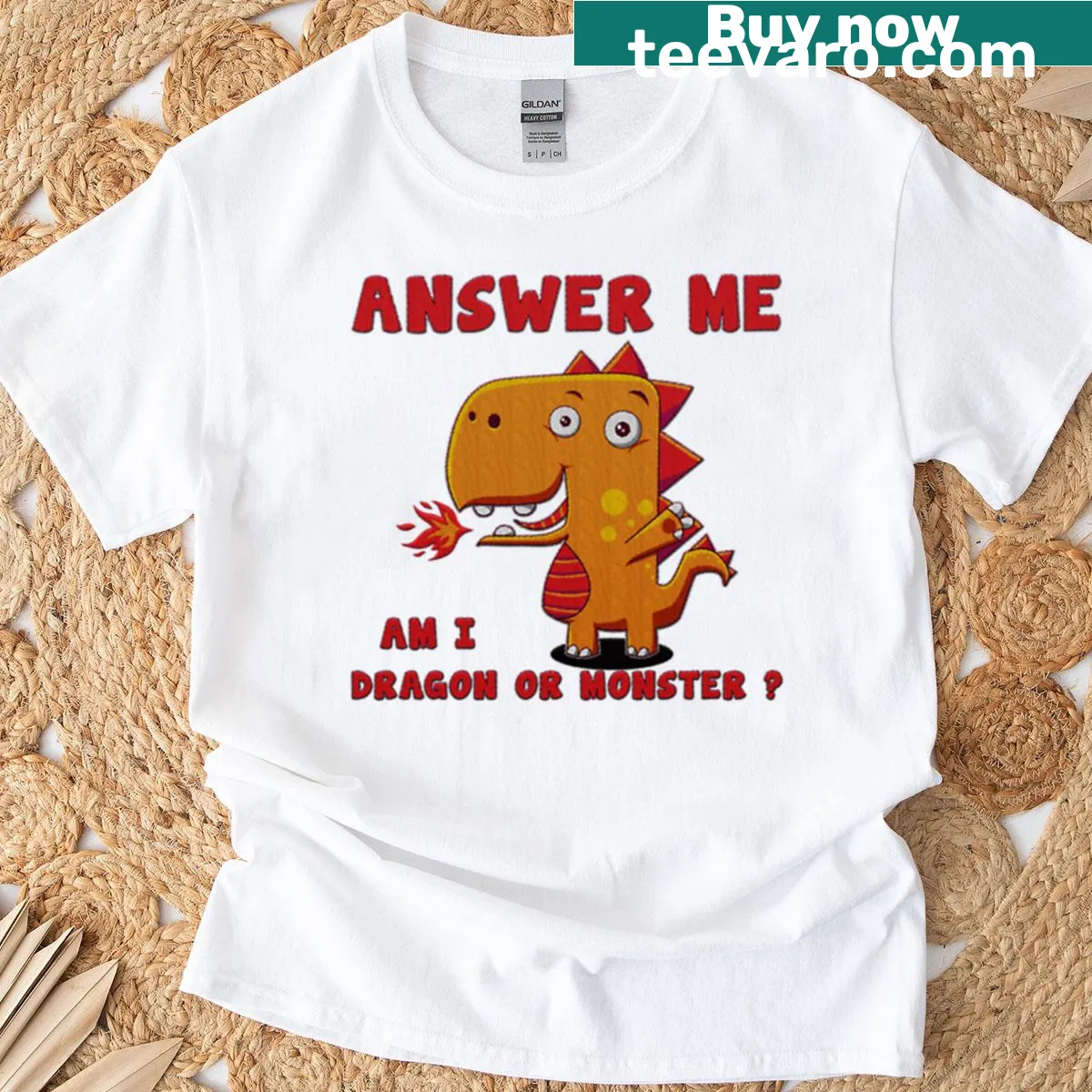 Cute cartoon character shirt featuring dragons and dinosaurs for kids. — on a men's t-shirt