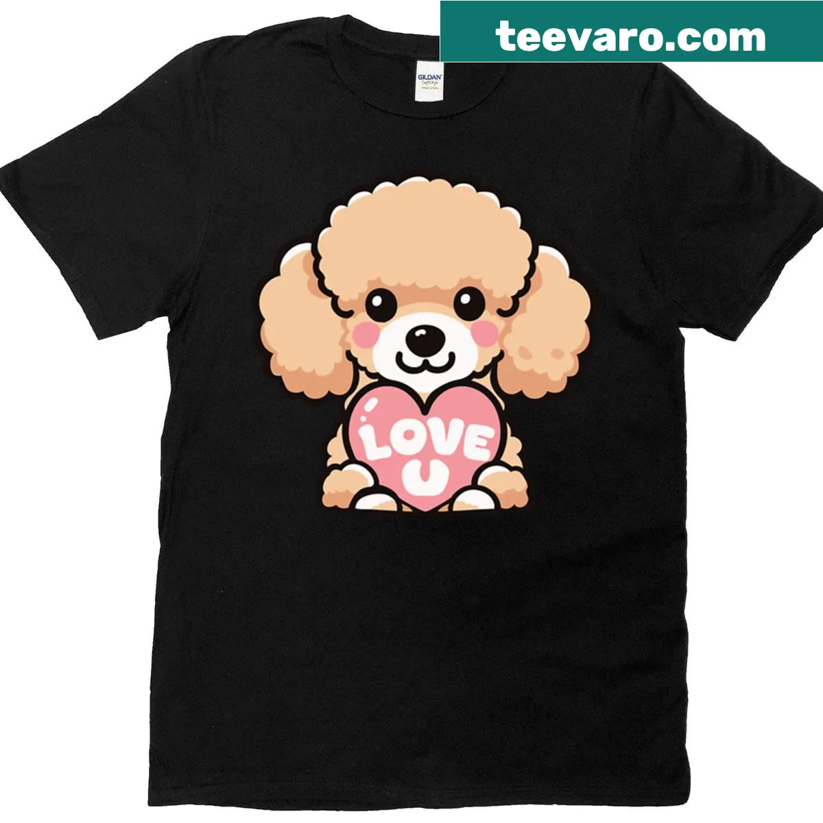 Cute apricot poodle with heart graphic on T-shirt — on a men's t-shirt