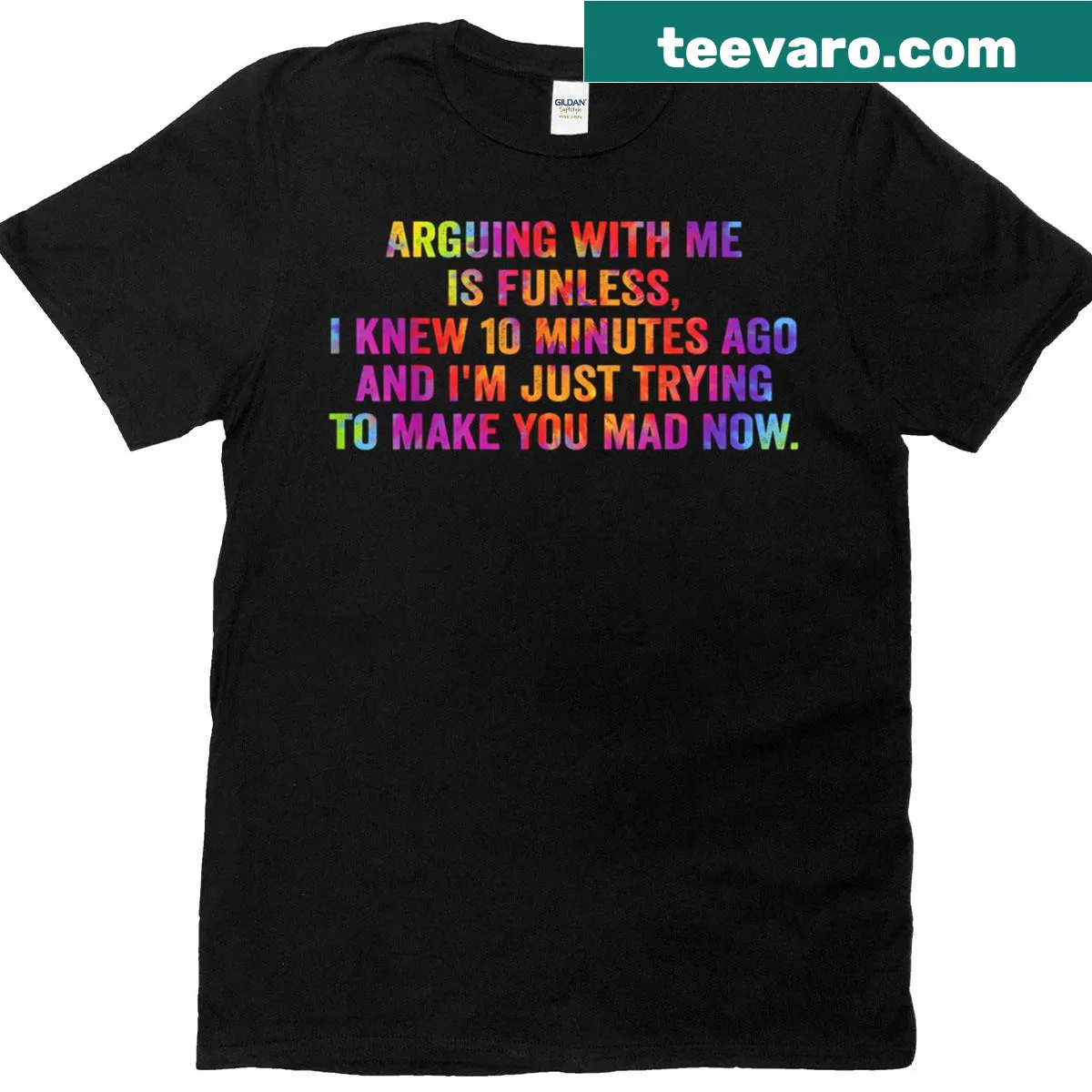 Humorous t-shirt with sarcastic text about arguments — on a men's t-shirt