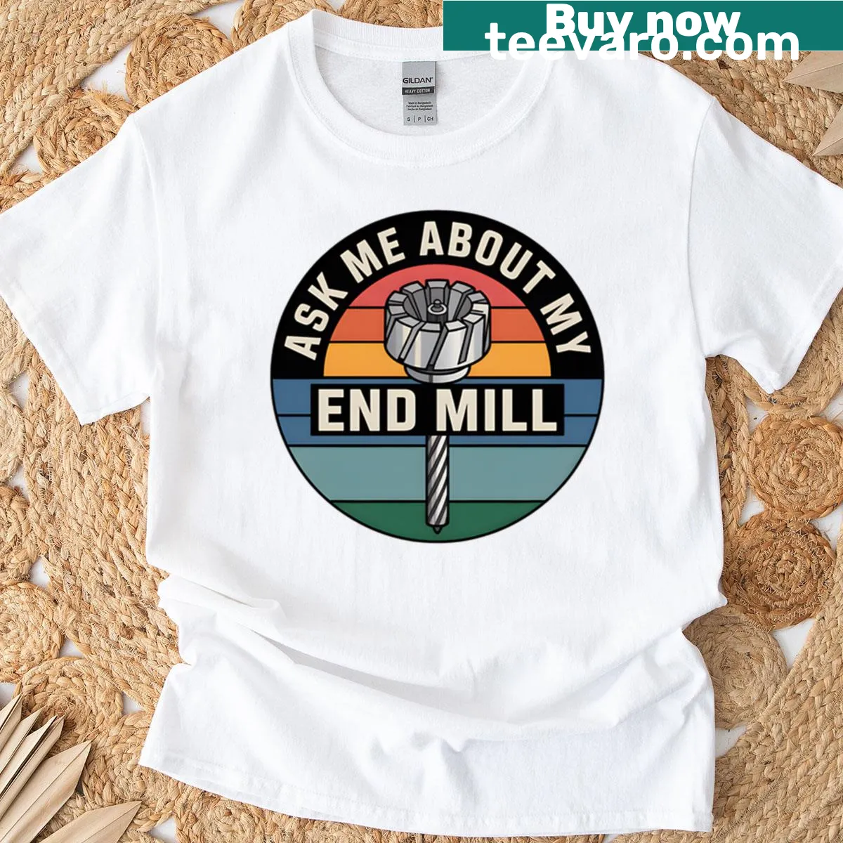 Funny T-shirt with text 'Ask Me About My End Mill' for engineers — on a men's t-shirt