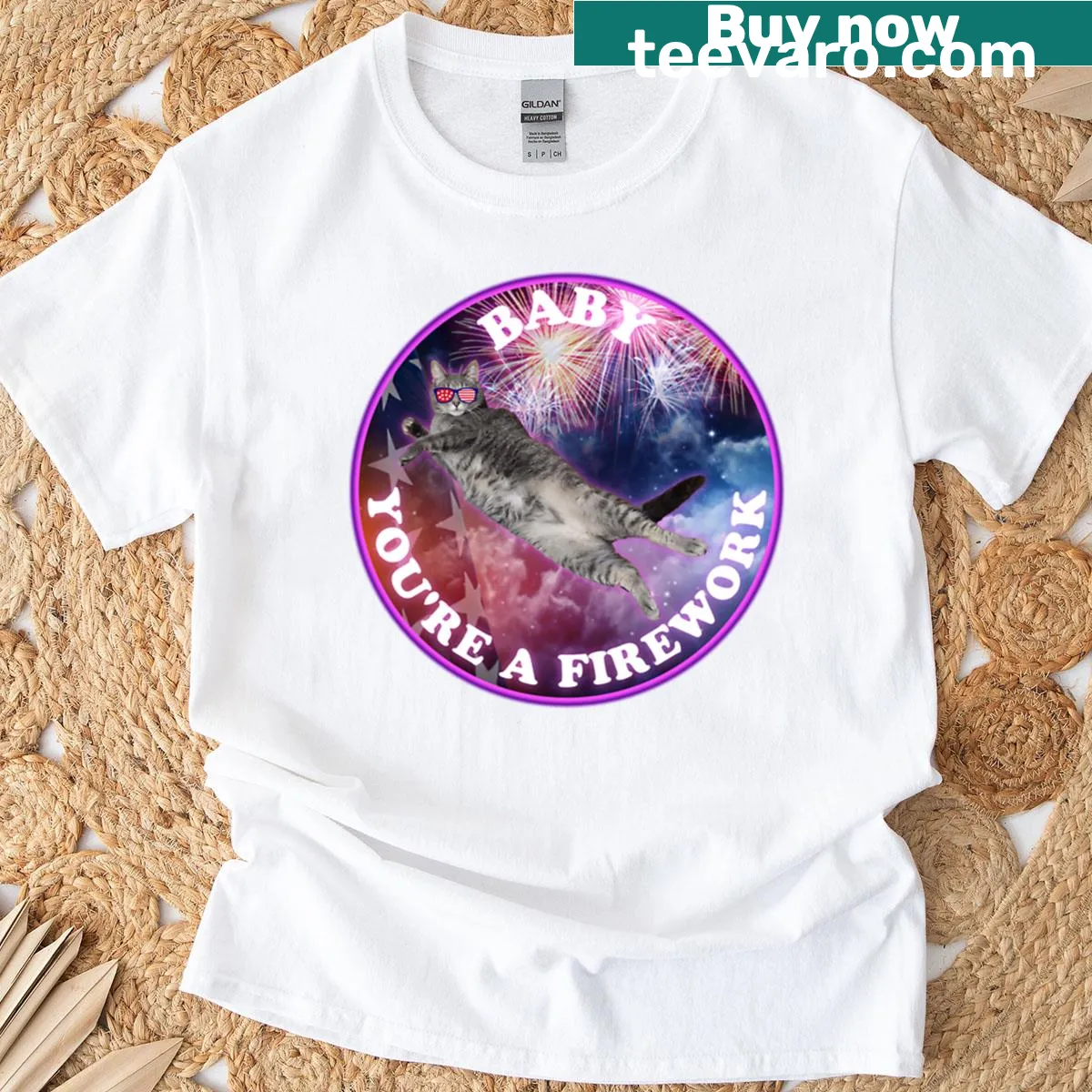 Inspirational T-shirt with text 'Baby Youre A Firework' — on a men's t-shirt