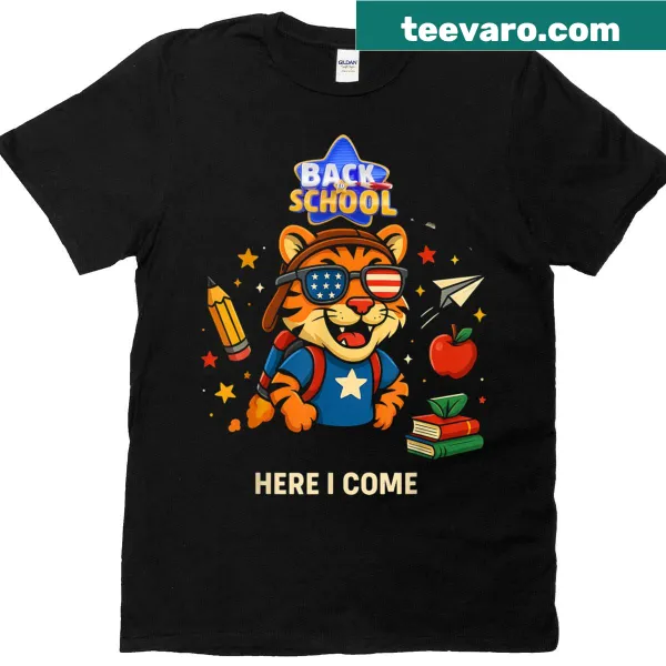 Tiger graphic celebrating back to school on kids T-shirt