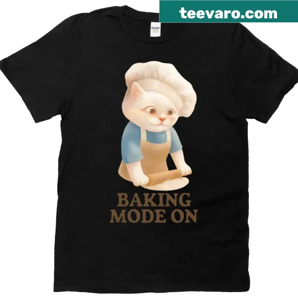 Cute cat baker illustration with the phrase Baking Mode On