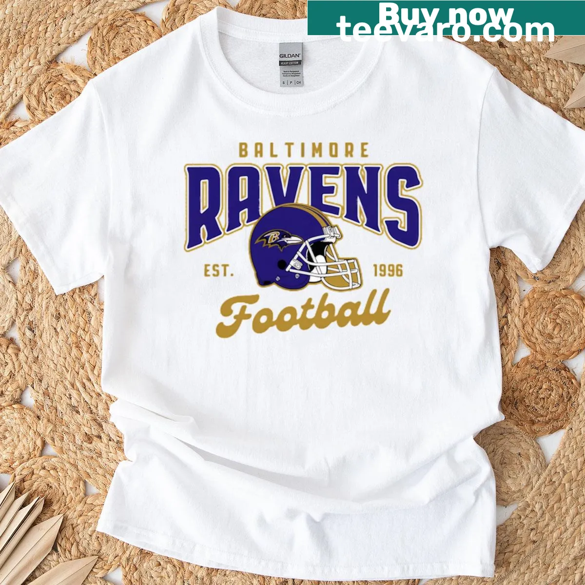Baltimore Ravens football T-shirt with player name and number — on a men's t-shirt