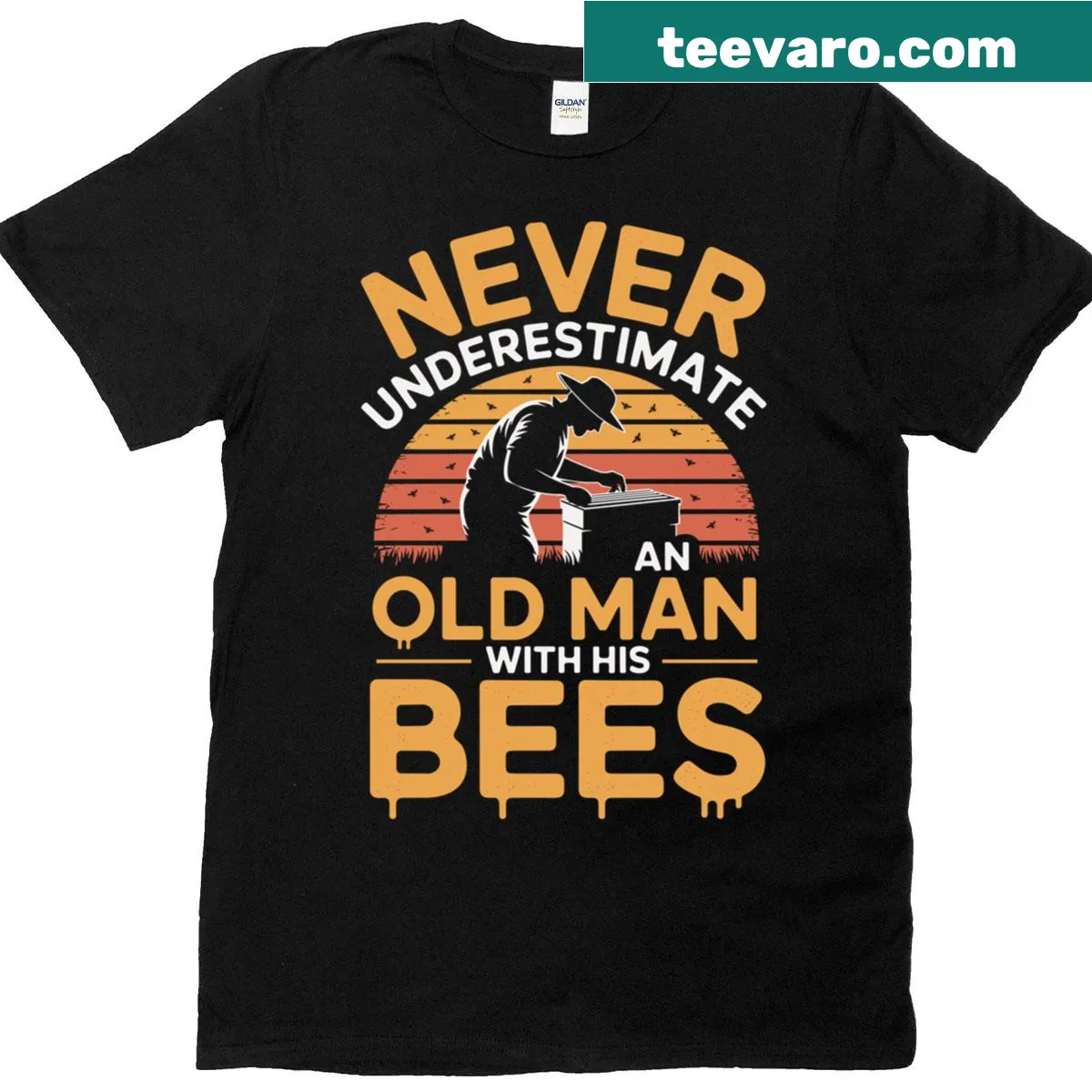 Beekeeper T-shirt with artistic bee and hive illustration — on a men's t-shirt