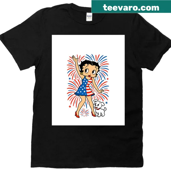Patriotic cartoon design featuring a pinup girl and dog for July 4th