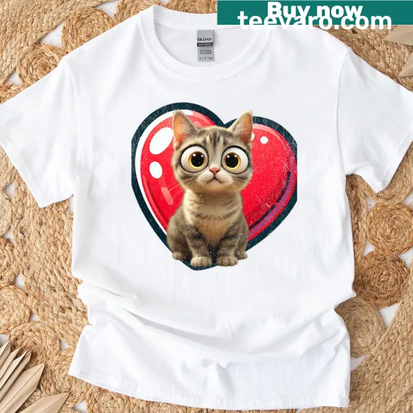Cartoon T-shirt with an adorable big-eyed cat graphic