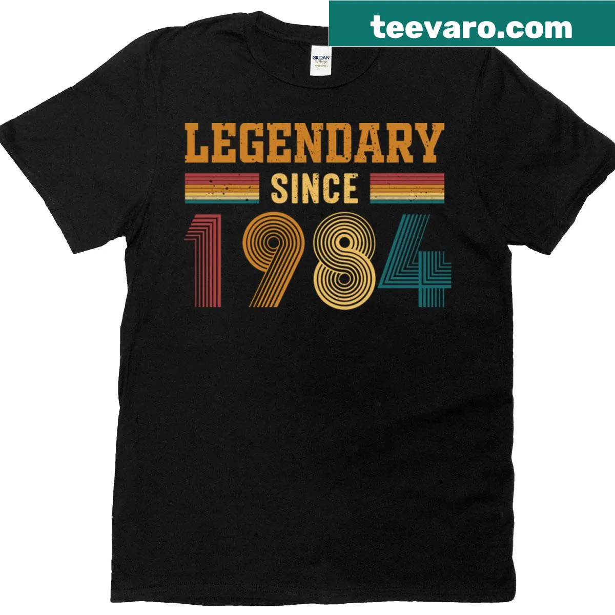 Funny birthday T-shirt declaring legendary status since 1984 — on a men's t-shirt