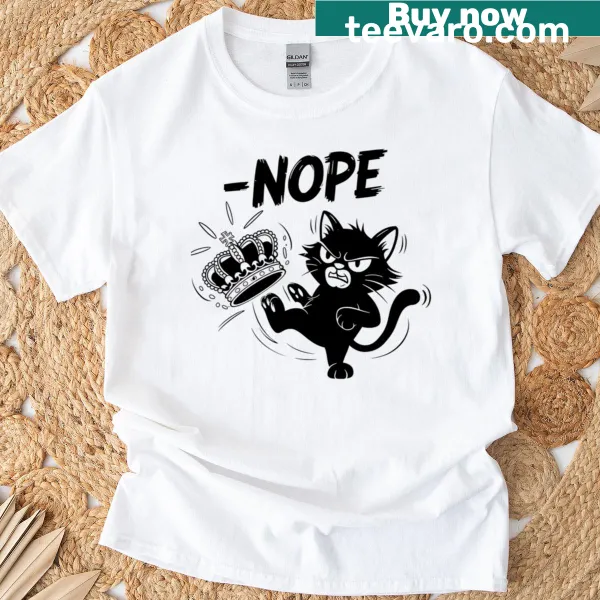Black cat graphic with humorous text on T-shirt