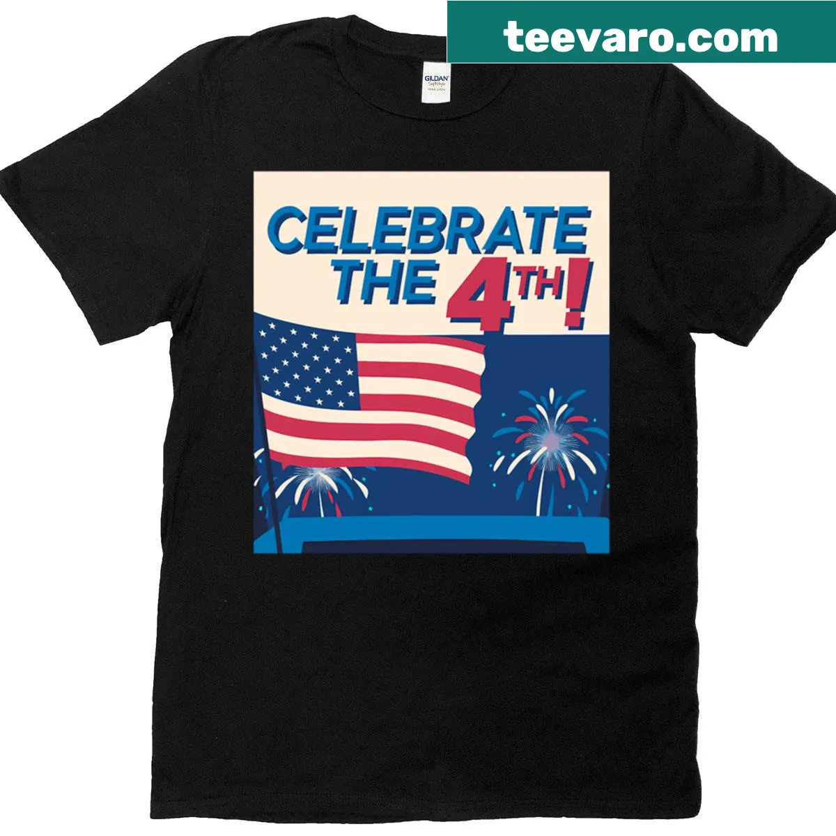 Oversized T-shirt featuring American flag and fireworks — on a men's t-shirt
