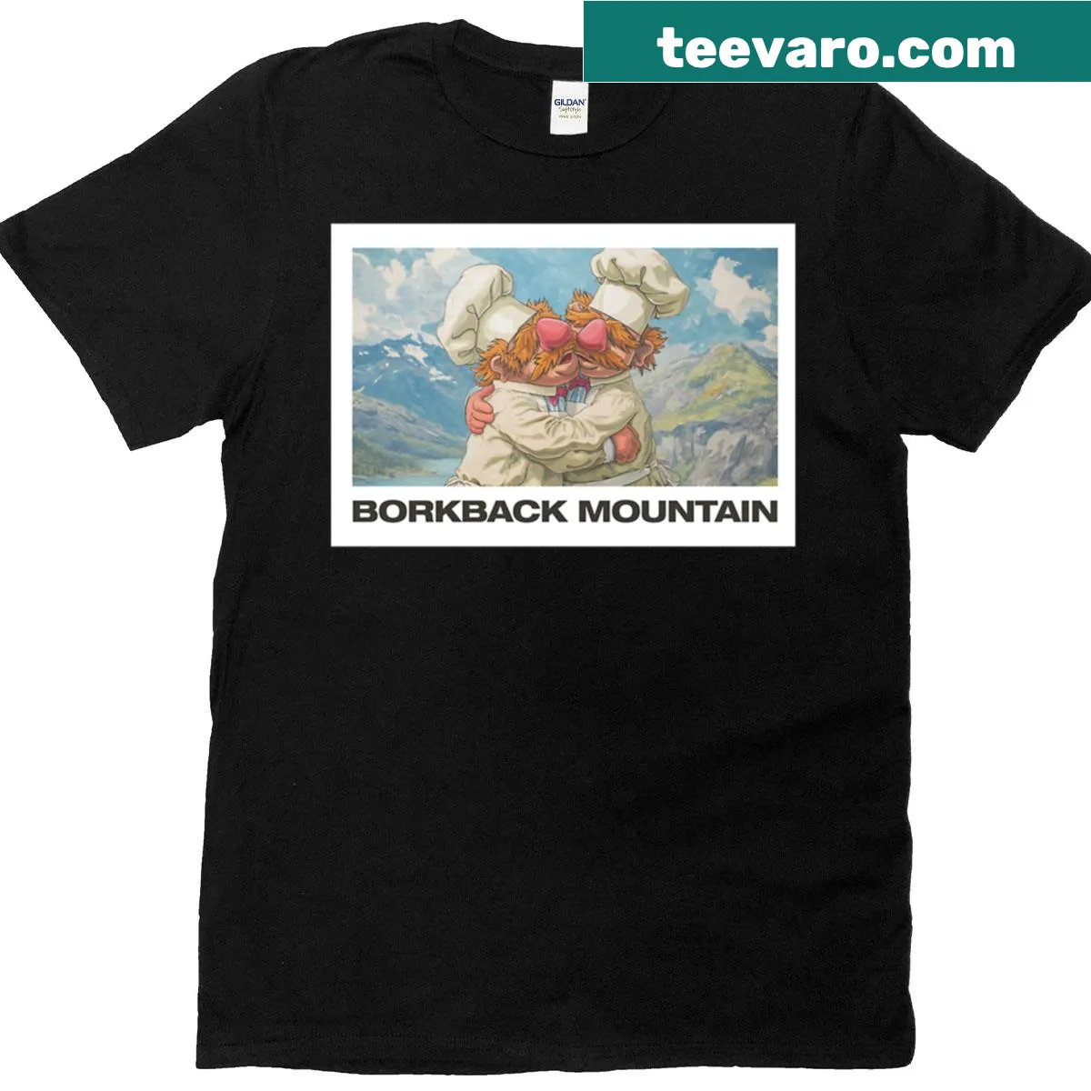 Funny text-based design reading 'Borkback Mountain' on a T-shirt — on a men's t-shirt