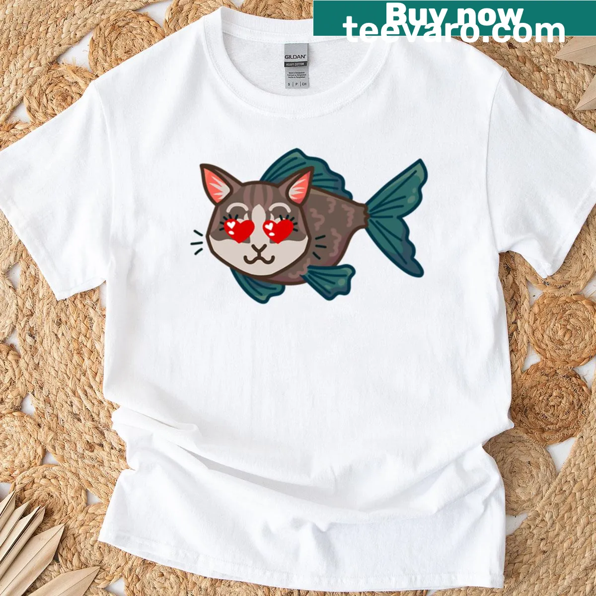 Illustration of a brown catfish expressing love on a T-shirt — on a men's t-shirt