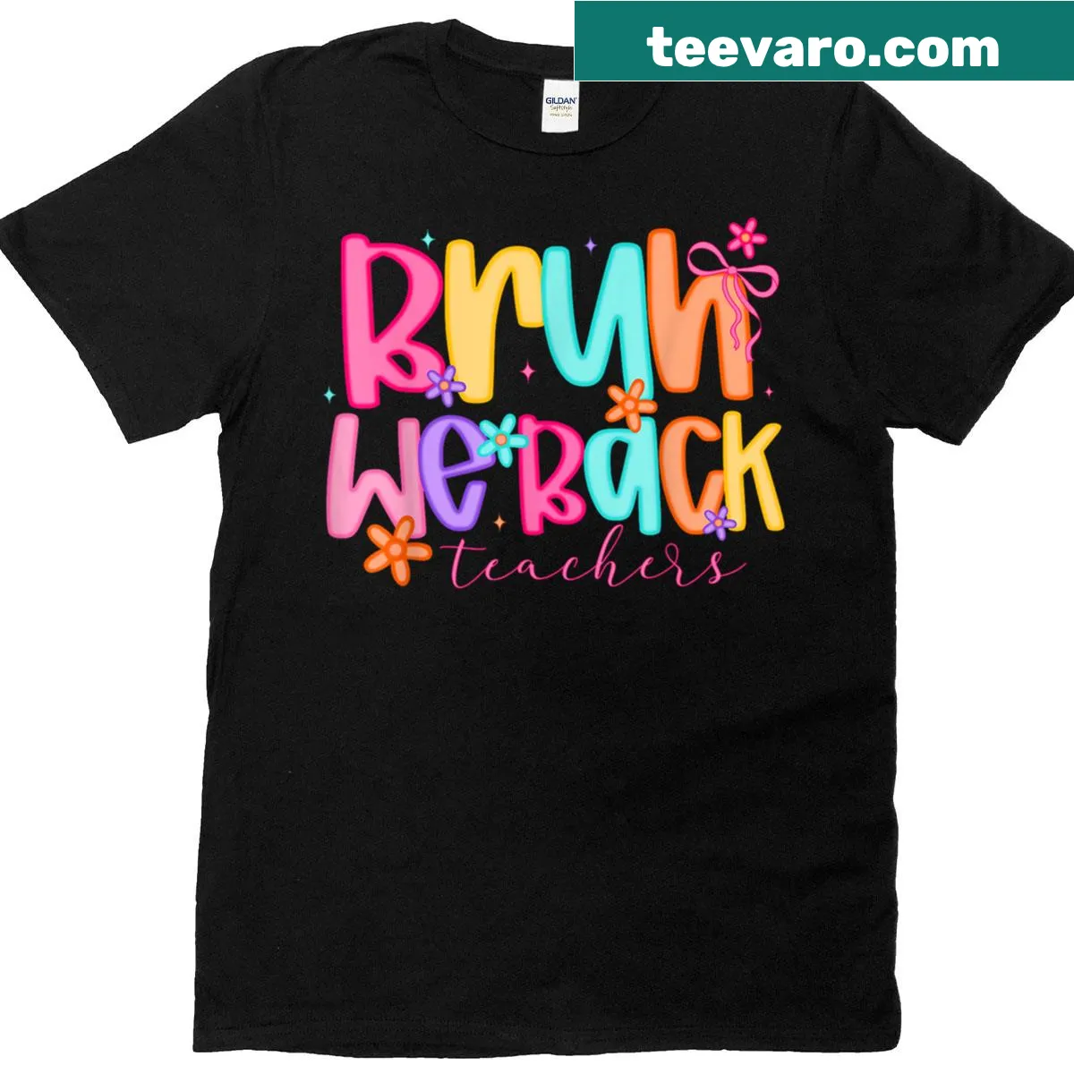 Back to school t-shirt for teachers with playful bow design. — on a men's t-shirt
