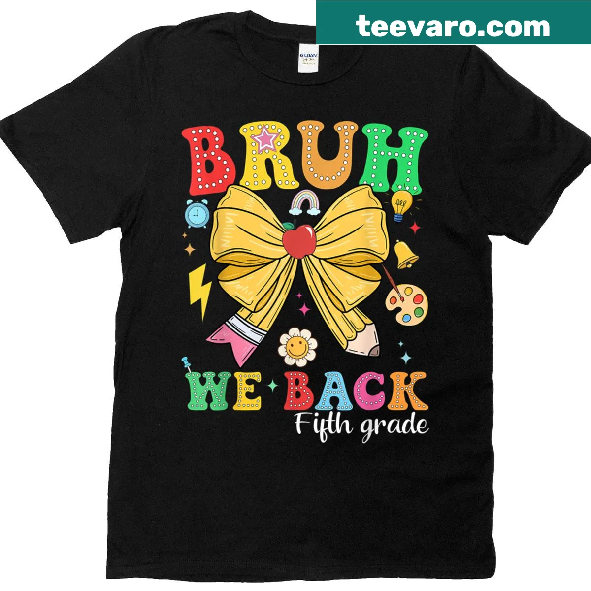 Back to school T-shirt with 'Bruh We Back' text and pencil design — on a men's t-shirt