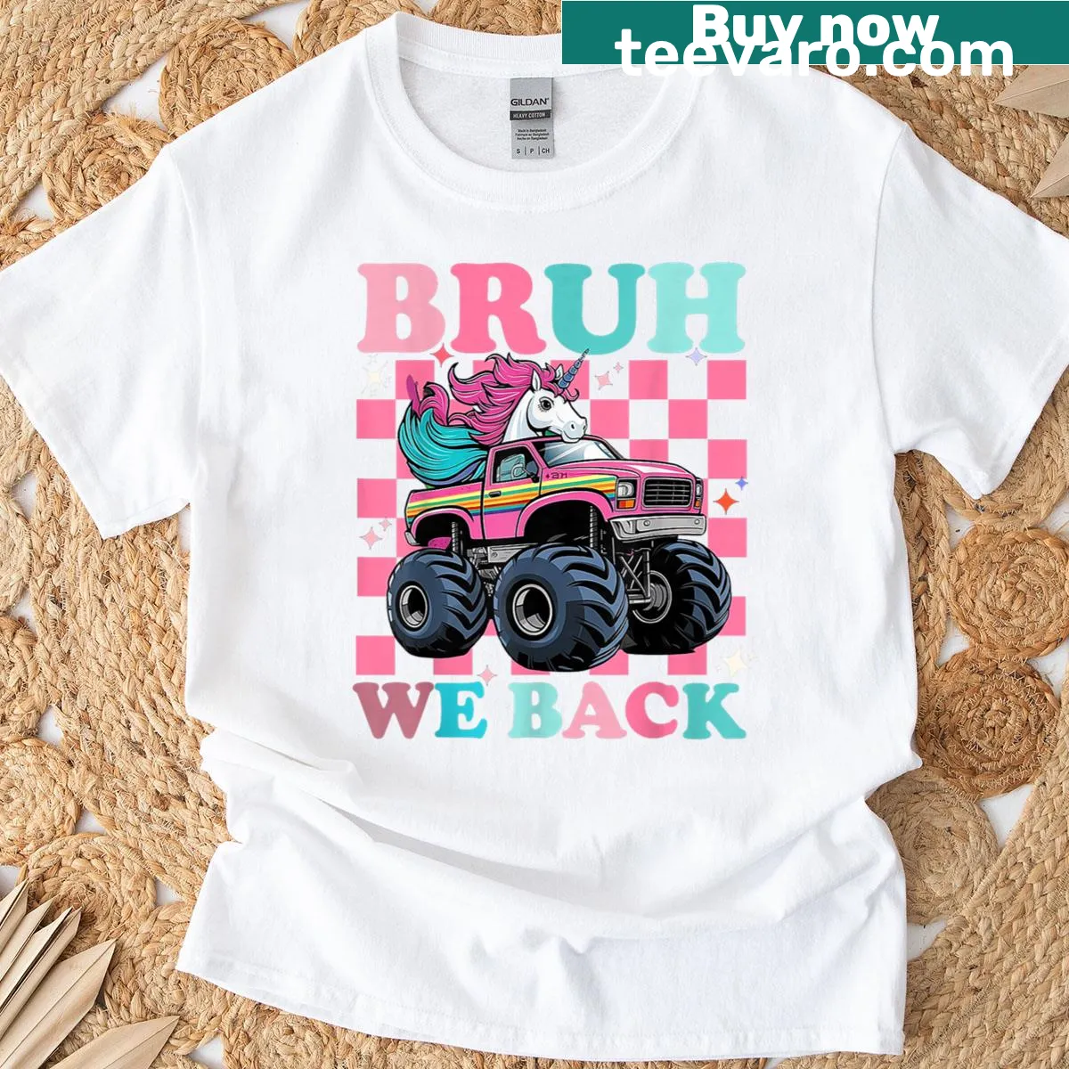 Fun unicorn monster truck graphic tee for girls. — on a men's t-shirt