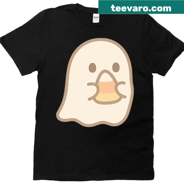 Cute Halloween T-shirt featuring a candy corn ghost